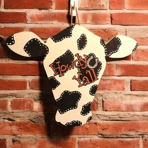 Handpainted Cow Head HOWDY YA'LL SIGN